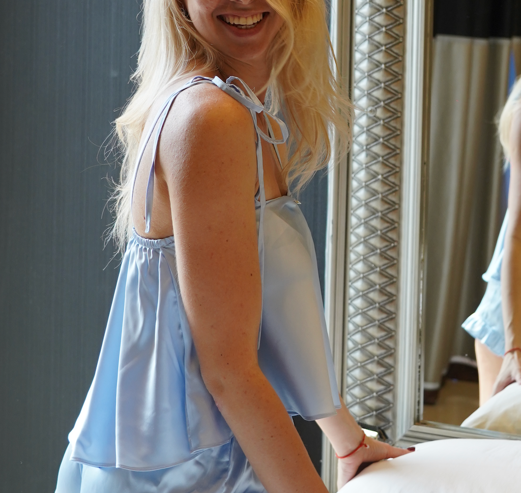 Blue Silk Shoulder Tie Top