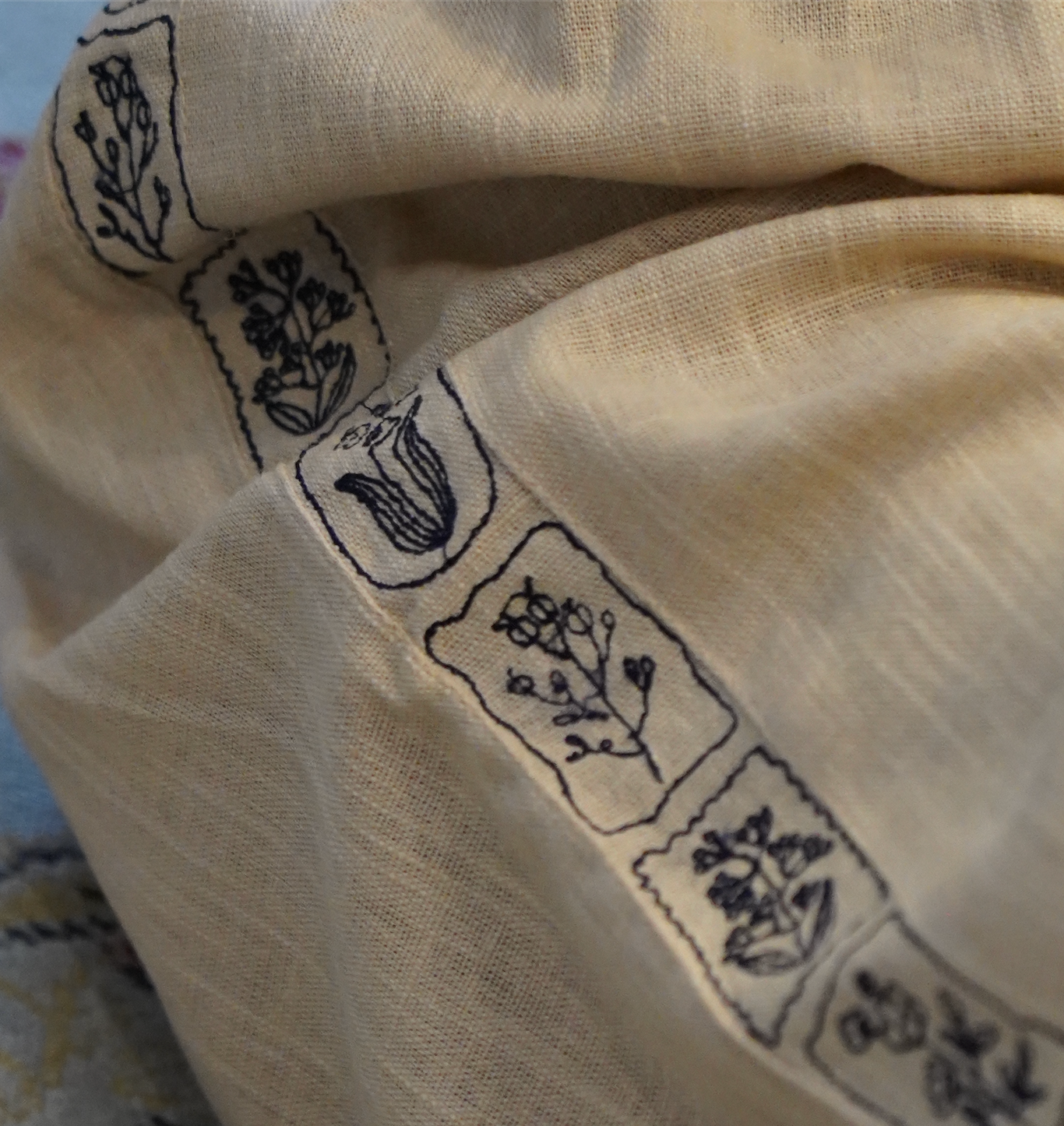 Floral Beige Linen Pants