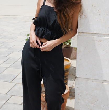 Black Linen Pants Set
