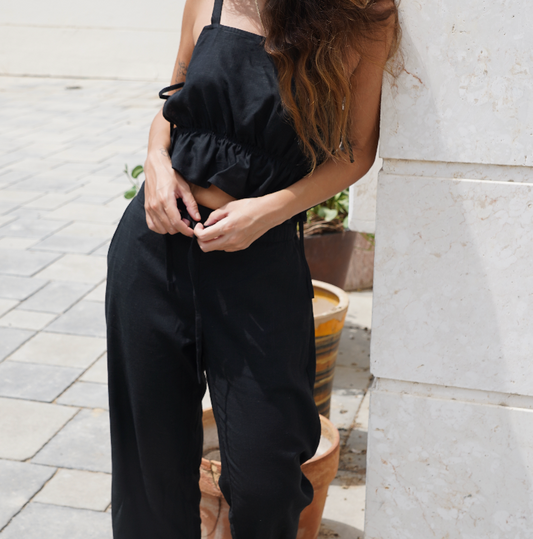 Black Linen Pants Set