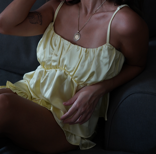 Yellow Silk Shorts Set